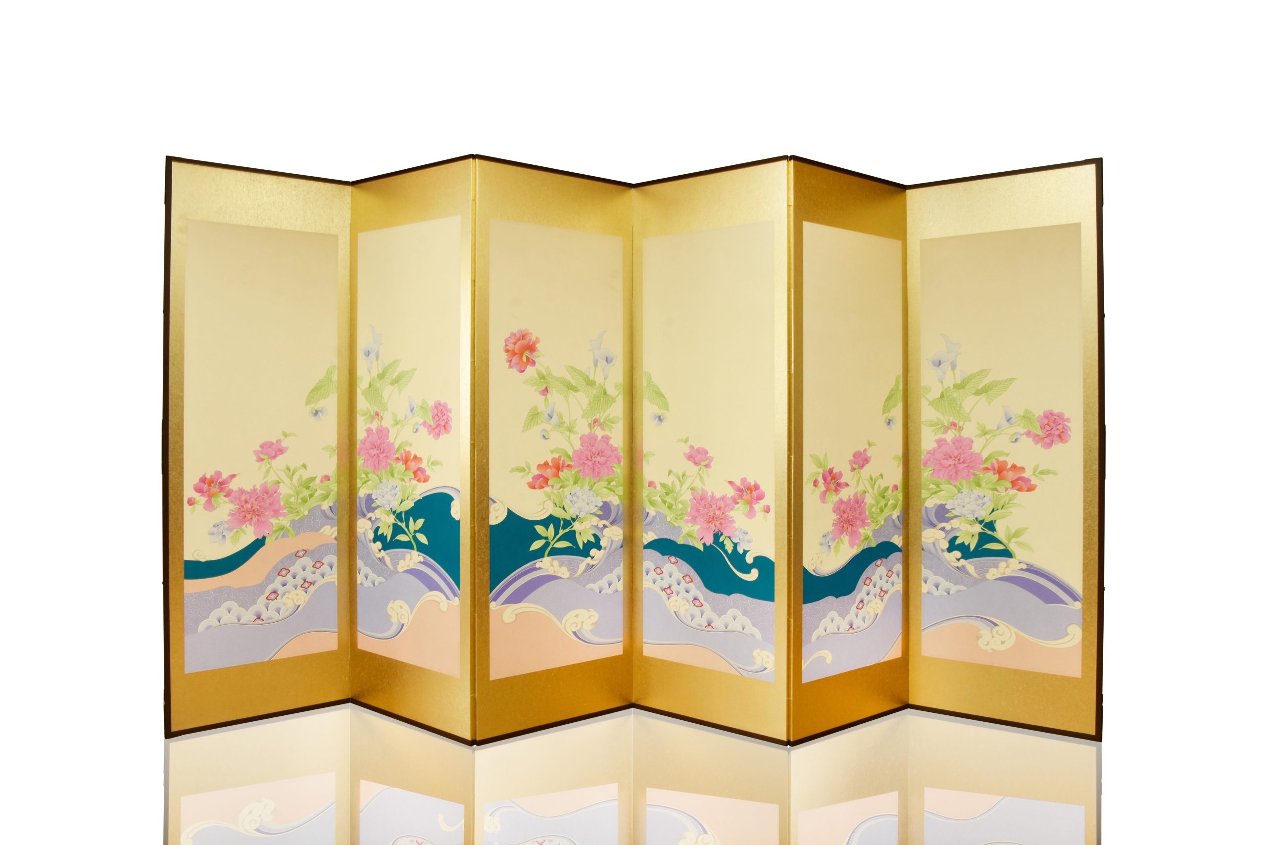 6曲 LEONARD 小屑振箔 和紙印刷 H207xW66.5x68.5cm